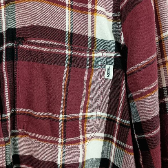 Vans Womens Burgundy Plaid Flannel Button Up Shirt Size M Rugged Chic Cabincore - Picture 4 of 9